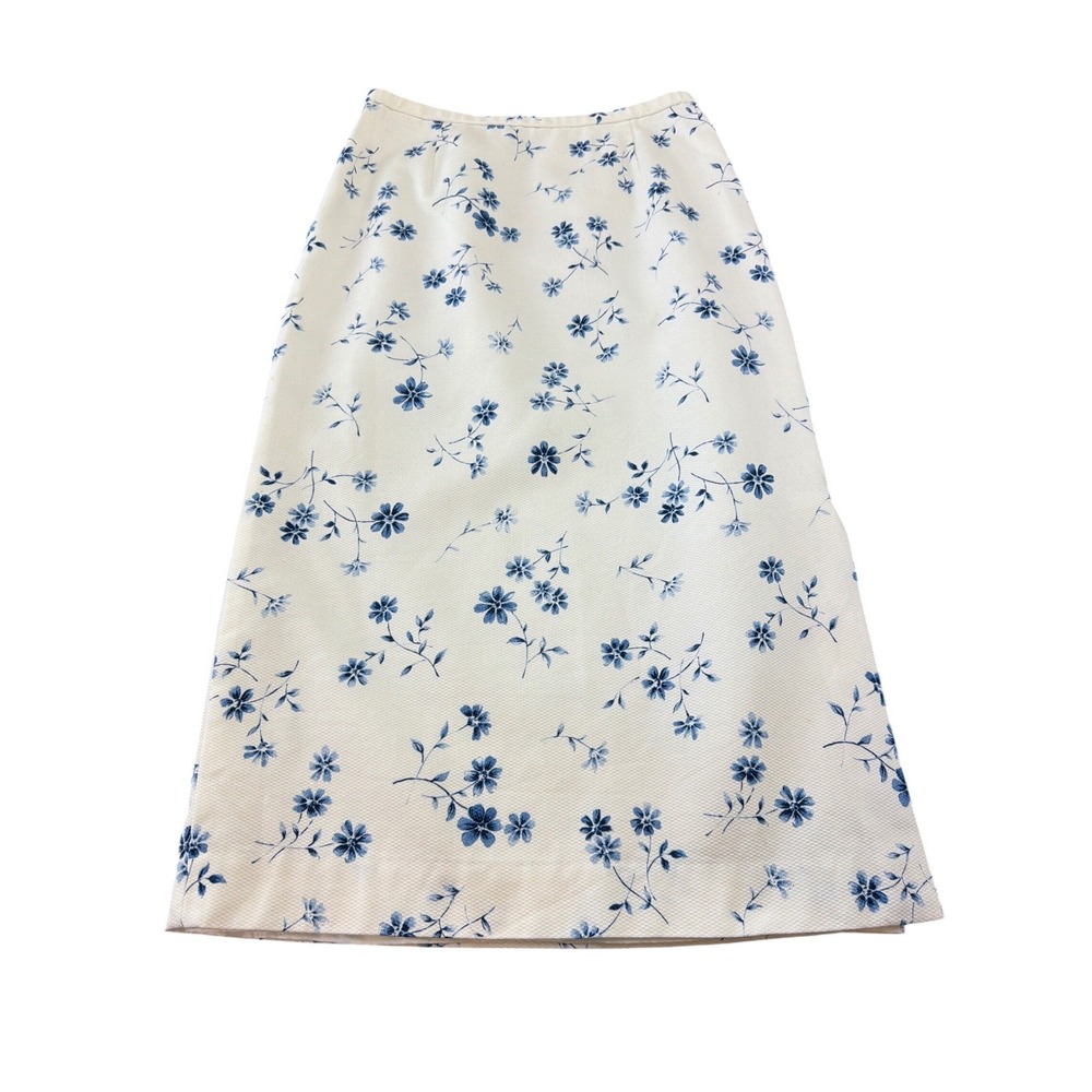 Pendleton White Blue Floral A-Line Midi Skirt Lined Size 12 Cottagecore Size Y2K